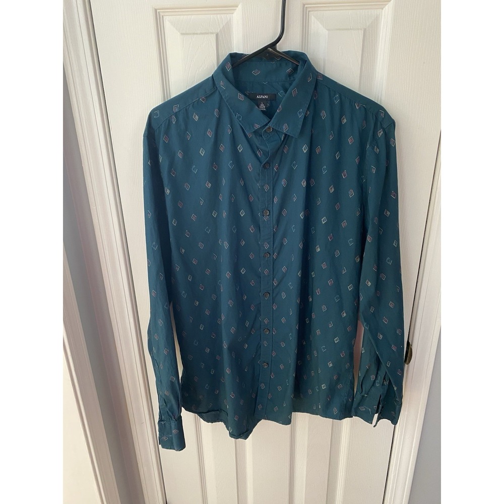Alfani Men's Long Sleeve Button-Up Preppy Spring Shirt Geometric Print Abstract